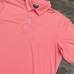 Callaway Orange / Salmon White Stripe Performance Golf Polo Shirt Men’s XL